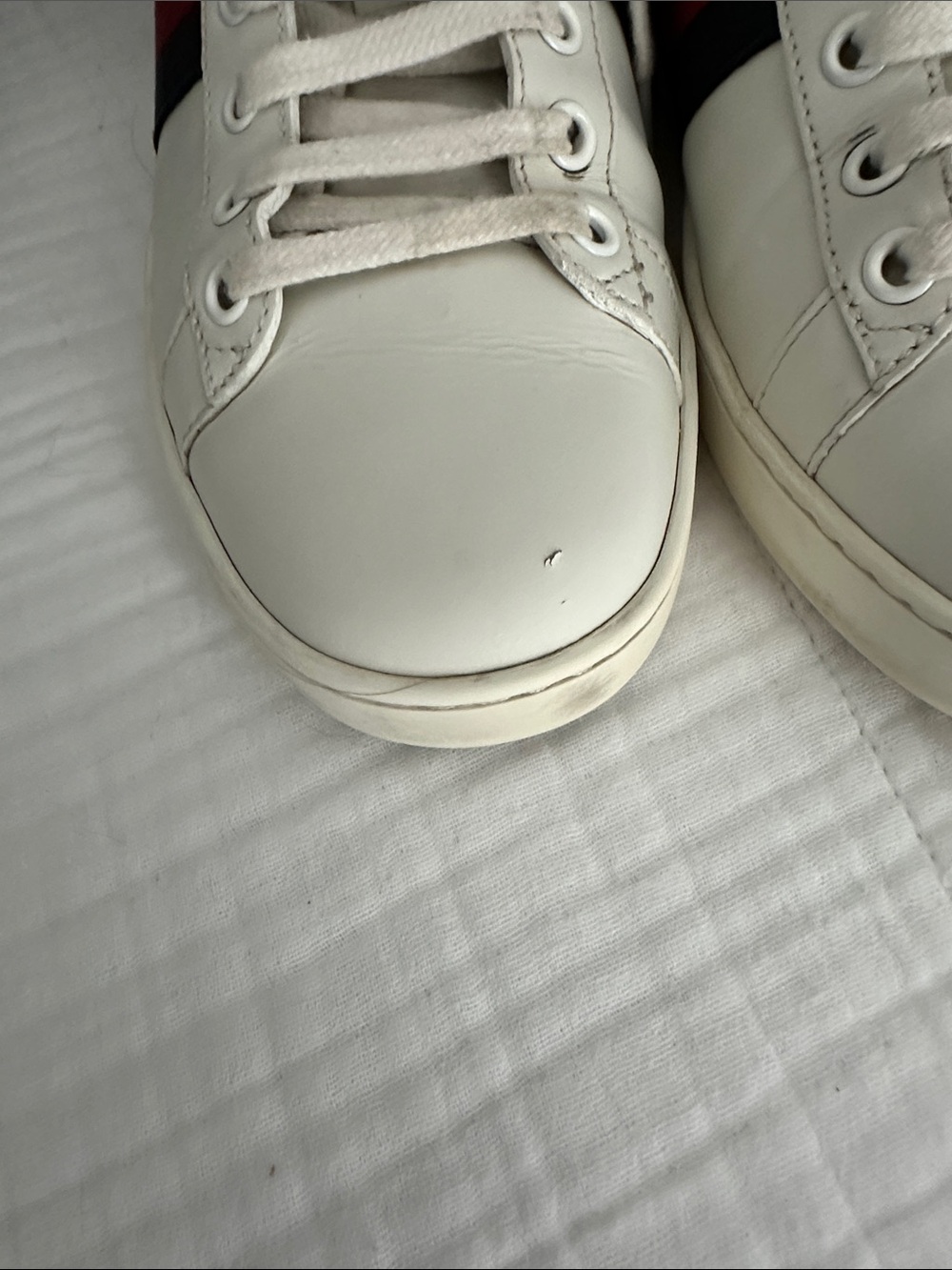 Gucci White Leather Sneakers with Navy and Red Web Stripe - Picture 11 of 11
